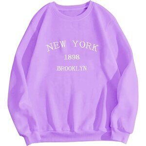 ⚡Women Purple New York 1898 Imported Graphic Crewneck Long Sleeve Sweatshirt